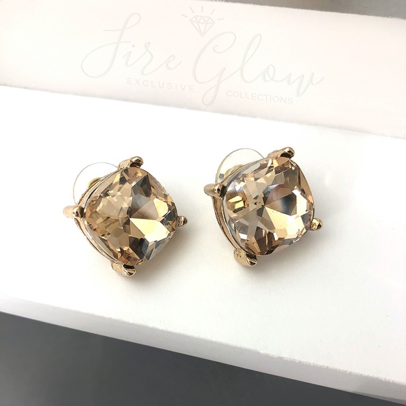 Glass Cushion Cut Champagne Post Earrings - Picture 5 of 10